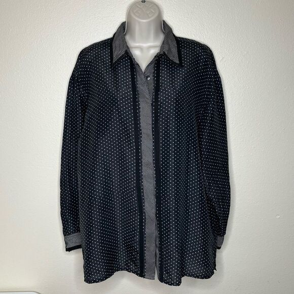 Vintage 90s The Limited Silk Black White Polka Dot Long Sleeve Shirt Women Large - Picture 12 of 12